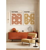 Retro Minimalist Çizgiler 2'li Ahşap Çerçeveli Tablo Seti