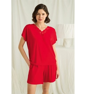 Amora Secret Kısa Kollu Dantelli V Yaka Şort Pijama Takımı