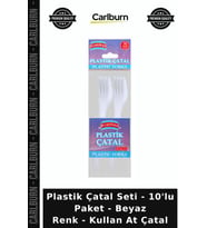 Özel Üretim Pratik Parti Piknik Plastik Çatal Seti - 10'lu Paket - Beyaz Renk - Kullan At Çatal