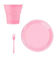 25 kişilik Pastik Tabak Bardak Çatal Set Pembe-