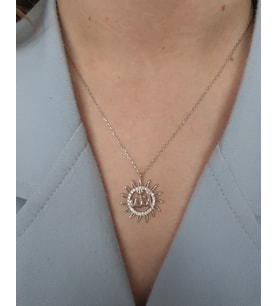 güneş model içinde Allah yazılı bayan gümüş kolye (Gümüş)