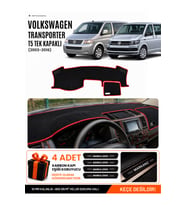 VOLKSWAGEN TRANSPORTER T5 TEK KAPAKLI (2003-2016) Uyumlu Torpido Örtüsü Torpido Kılıfı - Siyah Kırmızı