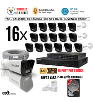 16'lı IP KAMERA-POELİ-5MP-ULTRA HD-4K 1920 ÇÖZÜNÜRLÜK-SESLİ-GECE RENKLİ GÖRÜŞ-İNSAN ve PLAKA ALGILAMALI SET (Beyaz)