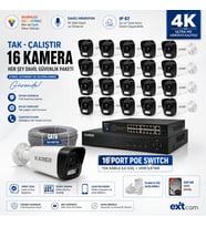 EXİTCAM 16 Kameralı 5MP IP PoE Güvenlik Seti – 16 Kanal NVR, 1 TB HDD, Renkli Gece Görüşü, Ses Kaydı, İnsan ve Plaka Algılama