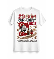 Cumhuriyet Çocuğu Örgü – 29 Ekim Cumhuriyet Bayramı DTG Baskılı Beyaz Tişört