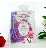 Hediyelik Yasin Kitabı 10 Adet  Çanta Boy 80 Sayfa, 99'lu Kokulu Tesbih ve Tül Süslemeli Ekonomik Mevlid Paketi-Orkide (Pembe)