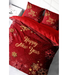 Yılbaşı Nevresim Takım %100 Doğal Pamuk Merry Christmas Çift Kişilik Crystal