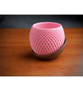 3D Baskı Küre Saksı - Kafes Dokulu İki Parçalı Dekoratif Saksı - Pembe-Kahverengi