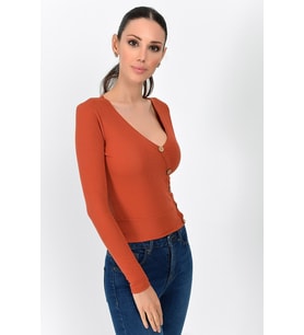 9092935 Kaşkorse Kruvaze Düğmeli Uzun Kol Bluz KIREMIT (Kiremit)