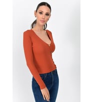 9092935 Kaşkorse Kruvaze Düğmeli Uzun Kol Bluz KIREMIT (Kiremit)