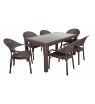 Mandella Elit Rattan 90x150 Eylül Koltuk Camlı Masa Takımı Kahverengi