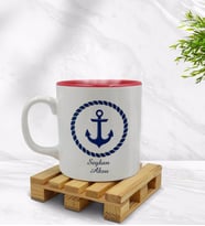 BK Gift Kişiye Özel Çapa Tasarımlı İçi Kırmızı Renkli Kupa Bardak Model 1