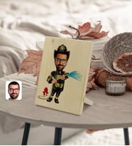 BK Gift Kişiye Özel Erkek İtfaiyeci Karikatürlü Dekoratif Ahşap Çerçeve Model 1
