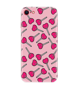 Apple iPhone 5 6 7 8 Plus Se XR Kılıf Desemli Silikon Heart Lollipop 1414