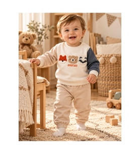 Hayvan Figürlü Erkek Bebek 2’li Sweatshirt Eşofman Takımı