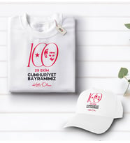 BK Gift 100. Yıl Hatırası Beyaz Tişört ve Şapka Hediye Seti-4, 29 Ekim Hediyesi, Cumhuriyet Bayramı, 100.Yıl Hediyesi