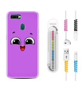 Oppo A5S A15 A16 A54 A55 A73 A74 Kılıf Kablo Koruma Spiral Silikon Purple Sweety 1717