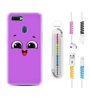 Oppo A5S A15 A16 A54 A55 A73 A74 Kılıf Kablo Koruma Spiral Silikon Purple Sweety 1717