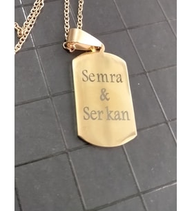 Çelik Kolye Asimetrik Kesim Kişiye Özel İsim Yazılı