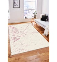 Pembe Mermer Görünümlü Kaymaz Tabanlı Dekoratif Halı MR04 - 100 x 160 cm