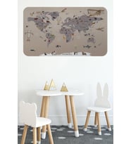 Eğitici Dünya Haritası Dünya Atlası Çocuk Ve Bebek Odası Duvar Sticker -60x105-3814