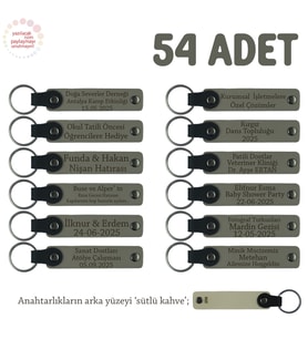 Kül Gri & Sütlü Kahve, Sevdiklerinize Düğün Hediyesi, İsim Mesaj Yazılabilen 54' lü Anahtarlık Seti
