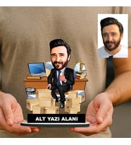 Kişiye Özel Müdürü Karikatürlü 18 cm MDF Masaüstü Biblo - Müdüre Hediye Terfi ve Ofis Hediyesi