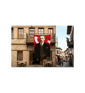 Takım Elbiseli Sivil Gazi Mustafa Kemal Atatürk Portre Ay Yıldız Poster Bayrak Premium Raşel Kumaş 300x450cm ATA40
