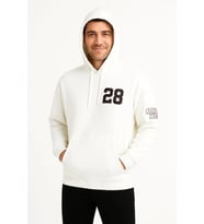 Üç İplik Kapüşonlu Ön Ve Arka Baskılı SweatShirt Hoodie - Beyaz