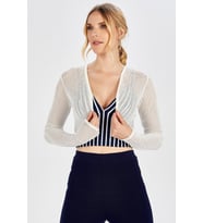 Peraluna BUTTERFLY BOLERO File Örgü Uzun Kol Triko Kadın Bolero - Ekru