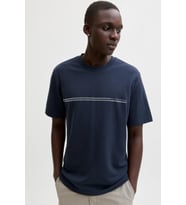 Jack & Jones JCOFUSION Erkek Basic Tişört – Bisiklet Yaka, Göğüs Logolu (Lacivert)