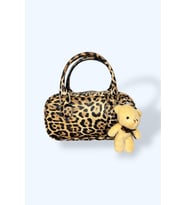 Leopar Desenli Mini El Çantası, Peluş Ayıcık Aksesuarlı, Suni Deri (Leopar)