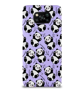 Xiaomi Poco X3 Uyumlu Lansman Kılıf Panda Tasarımlı İçi Kadife Kapak-Lila (Şeffaf)