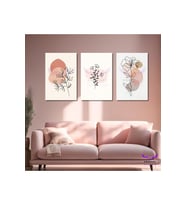 3'Lü Kanvas Tablo Seti Pembe Soyut Çiçekler