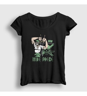 Presmono Kadın Siyah Zoro V2 Anime One Piece T-Shirt 136089tt