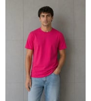 Erkek Basic Pamuklu Tişört Bisiklet Yaka Düz Renk Regular Fit T-Shirt - Fuşya