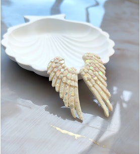Shiny Angel Wings El Yapımı Beyaz Özel Tasarım Kanat Küpe