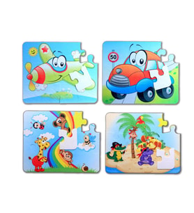4 Set - 48 Parça Tox Uçak, Araba ve Gökkuşağı 3+ Keçe Yapboz - 3 Yaş Puzzle T004 T042
