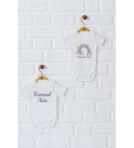 Pia Baby Premium %100 Pamuk İsme Özel Organik Baskılı İkili Set Çıtçıtlı Bebek Body Zıbın Modelleri 5075-17 (Ekru)