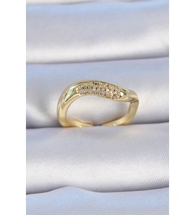 Pirinç Gold Renk Zirkon Taşlı Kadın Yüzük