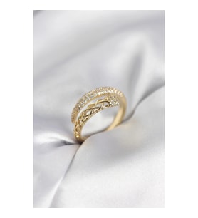Mey İthalat® Gold Renk Zirkon Taşlı Sarmal Kadın Yüzük