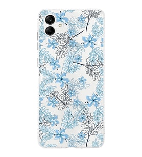 Samsung Galaxy A04  Kapak Floral Mavi Tasarımlı Şeffaf  Kılıf