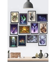 12 Parça Çerçeve Görünümlü Fantastik(fantasy) Hayvanlar Temalı Mdf Tablo Seti (80x80 Cm)