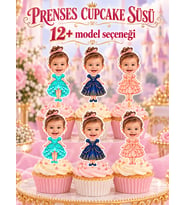 Pamuğum Atelier Kişiye Özel Fotoğraflı Prenses Temalı Cupcake Süsü Bebek, Çocuk Pasta Süsü (6-12-18-24-30 Adet)