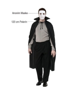 Periboia Siyah Renk Yakalı Pelerin ve Beyaz Anonim Maske (Karışık)
