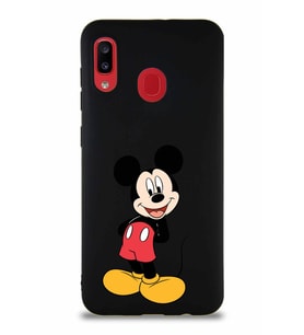 Samsung Galaxy A30 Soft Premier Kapak Mickey Mouse-B Tasarımlı Silikon Kılıf - Siyah (Şeffaf)