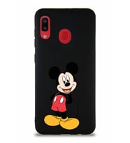 Samsung Galaxy A30 Soft Premier Kapak Mickey Mouse-B Tasarımlı Silikon Kılıf - Siyah (Şeffaf)