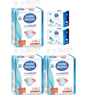 Mavi Beyaz Ped Emici Külot Hasta Bezi XL-Ekstra Büyük 90 Adet + Yatak Koruyucu Örtü 60*90CM 60 Adet