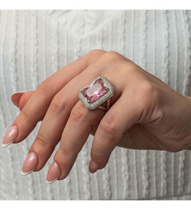 Pembe Zirkon Taşlı 925 Ayar Gümüş Kadın Yüzük