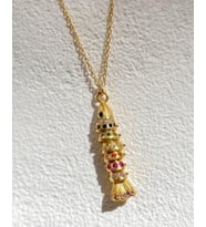 925 Gümüş  3 Boyutlu Hareketli Renkli Taşlı Balık Şans Kolyesi (Gold)